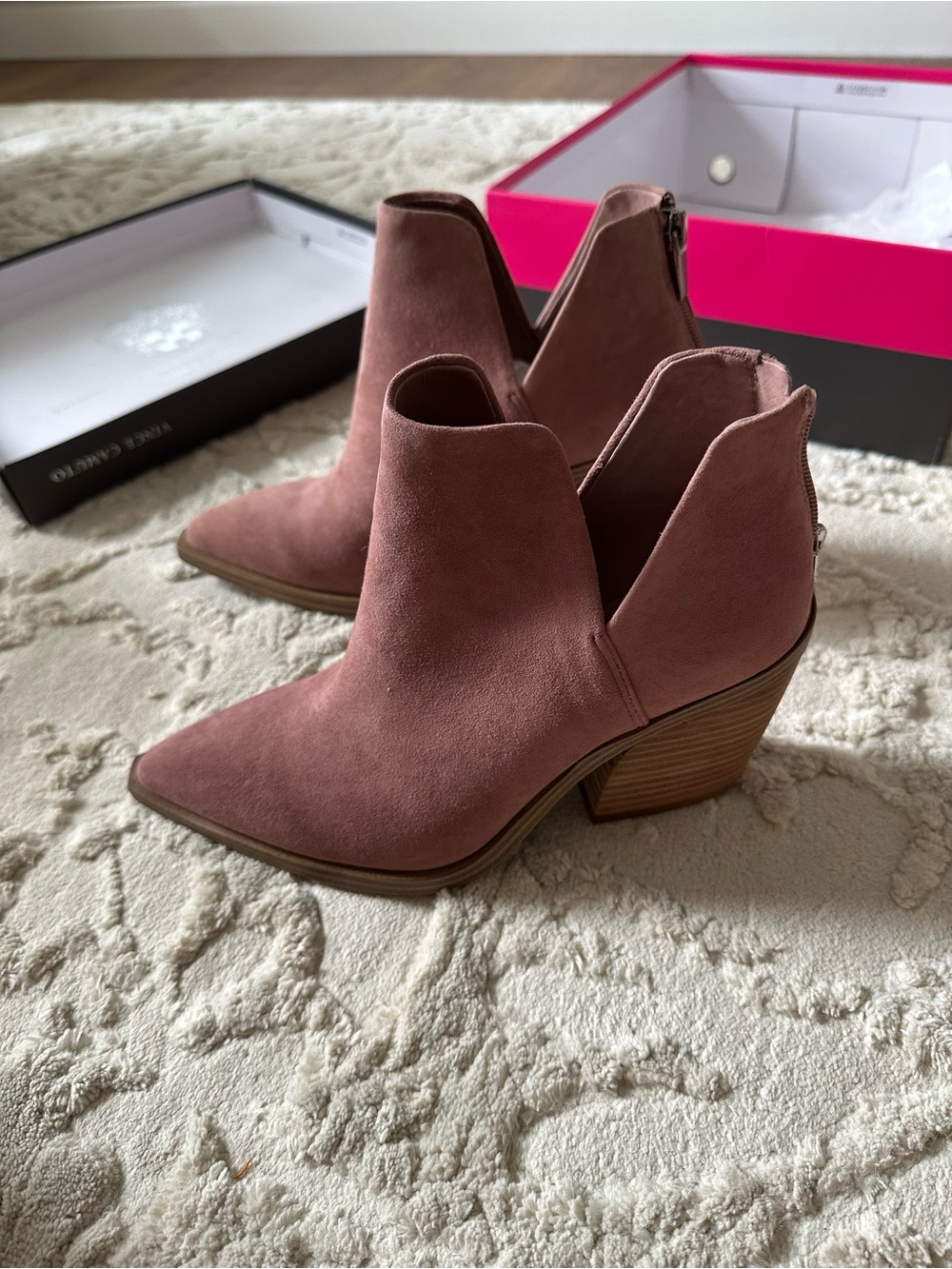 Vince Camuto Gigietta Bootie in Dry Rose True Suede